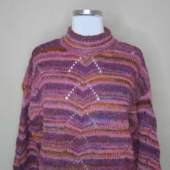 RD Style Sweater Purple Pink Stripe Knit Pullover - Picture 2 of 7